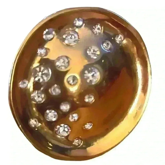 Gold and crystal Round head ring sz 7.5 - Picture 1 of 4
